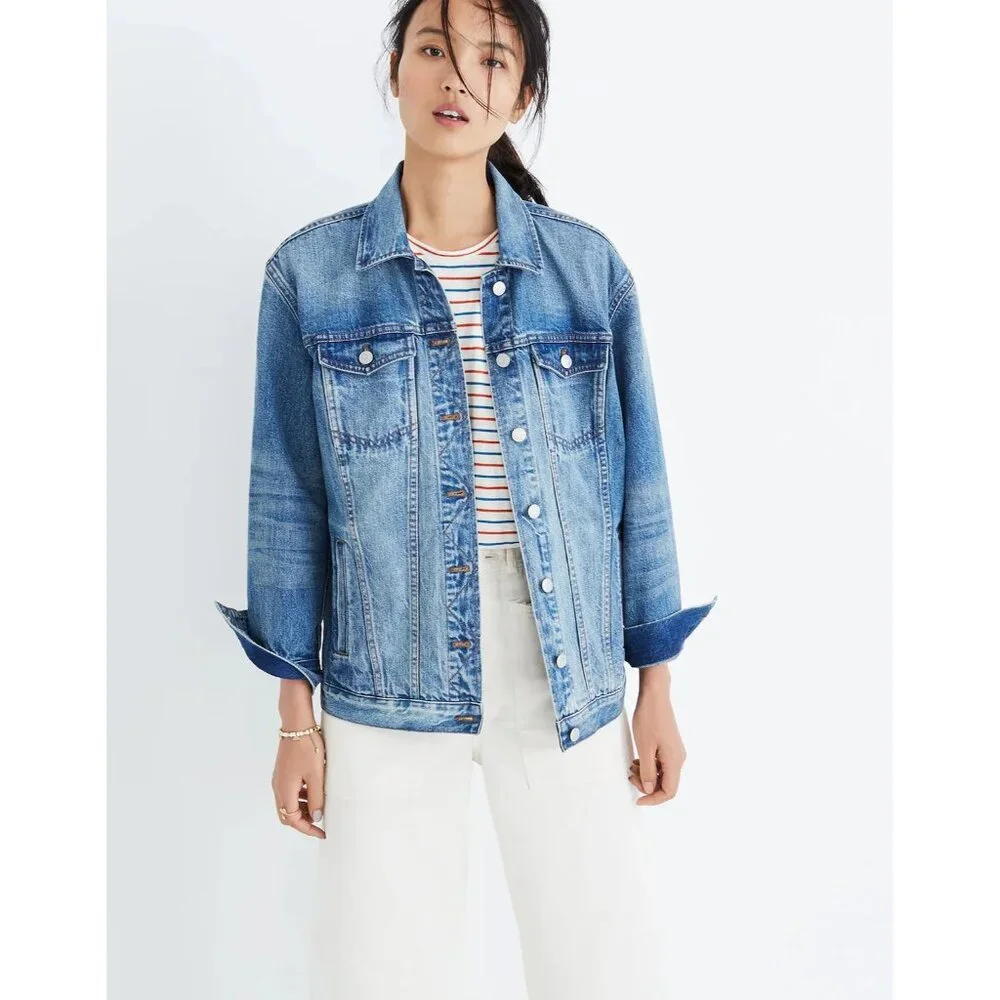 Madewell Oversized Jean Truck Jacket Womens S Button Up Capstone Wash Denim Blue - Picture 13 of 14